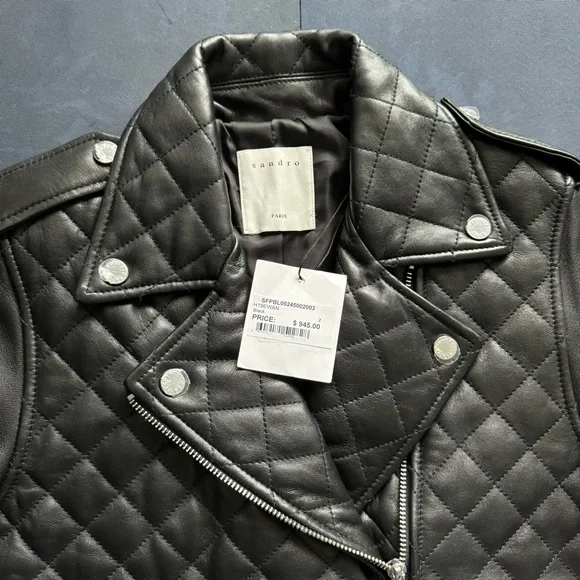 (NWT) Sandro - Ewan Leather Quilted Biker Jacket - Picture 4 of 12